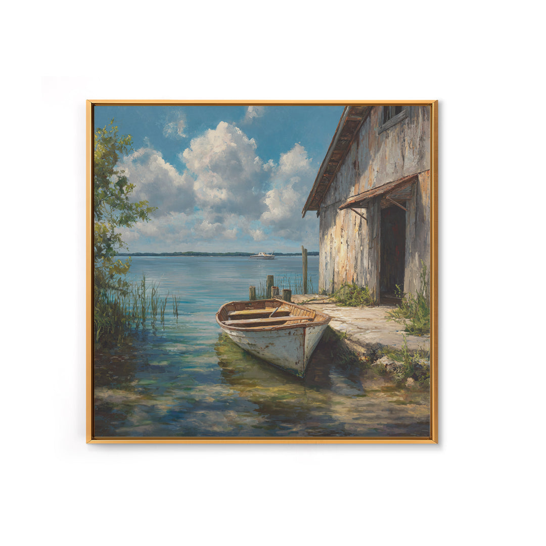 Peaceful Lakeside Barn Scene Wall Art Framed Canvas Print Rustic Country Home Decor For Living Room And Cozy Bedroom Decoration