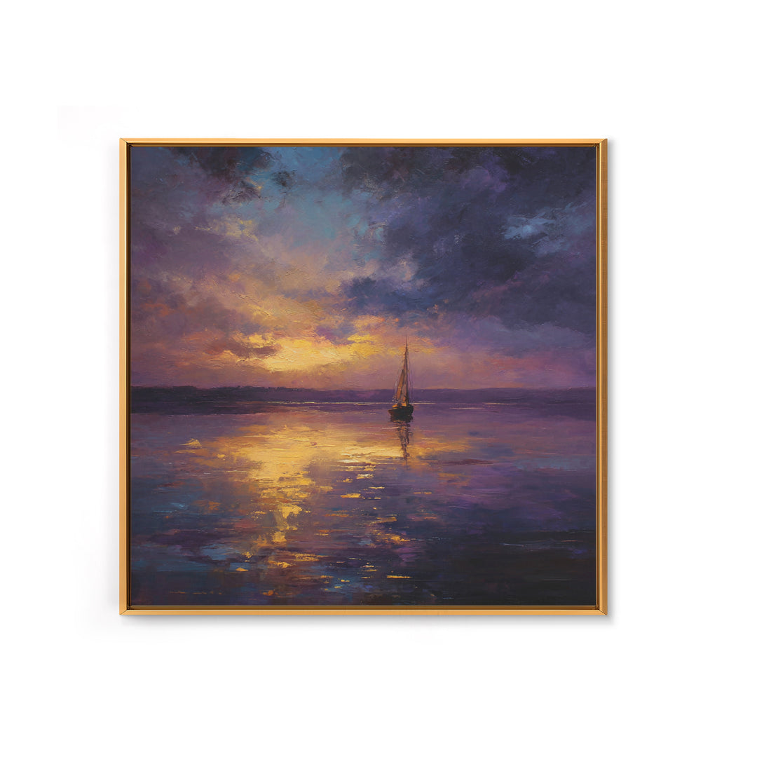 Moody Sailboat Sunset Oil Painting Wall Art, Impressionist Seascape Canvas Print, Calming Coastal Decor For Bedroom Or Living Room