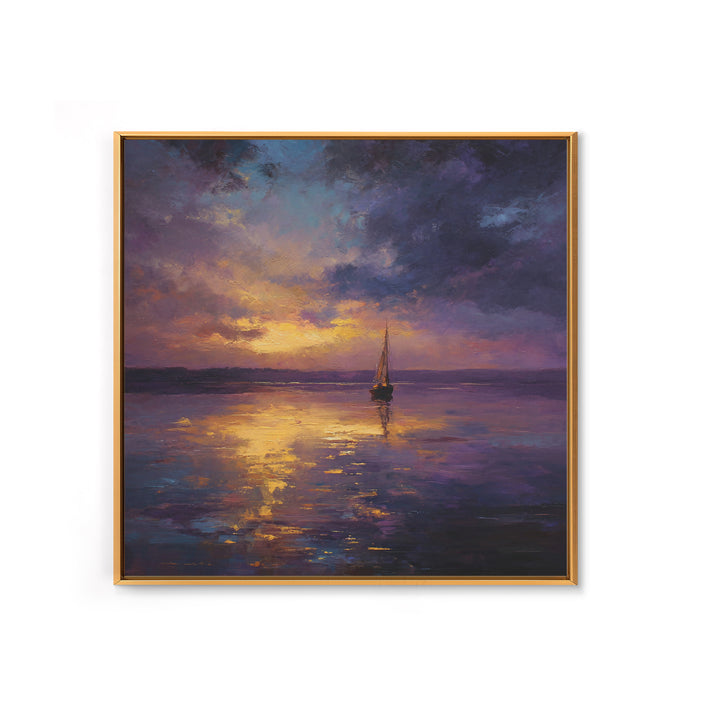 Moody Sailboat Sunset Oil Painting Wall Art, Impressionist Seascape Canvas Print, Calming Coastal Decor For Bedroom Or Living Room