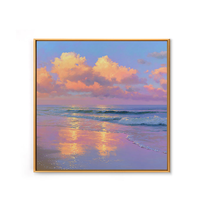 Pastel Ocean Sunset With Peach Clouds Canvas Print, Coastal Wall Art, Beach House Decor, Serene Living Room Seascape Wall Decor