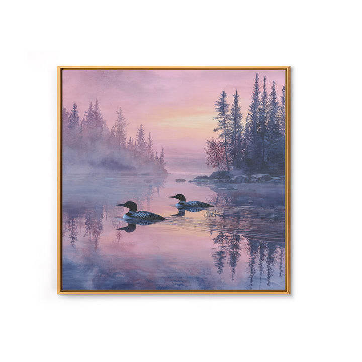 Misty Loon Lake Sunrise Wall Art, Tranquil Forest Landscape Canvas Print, Serene Cabin Decor, Peaceful Lake House Bedroom Art
