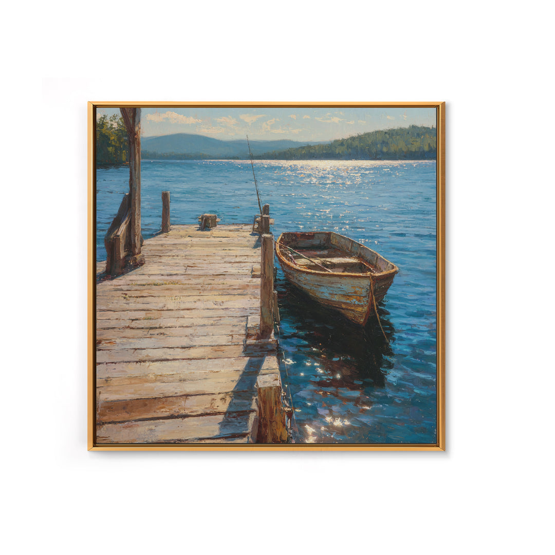 Rowboat On Lake Wall Art, Peaceful Lakeside Landscape Print, Rustic Cabin Decor, Serene Nature Lake Wall Art