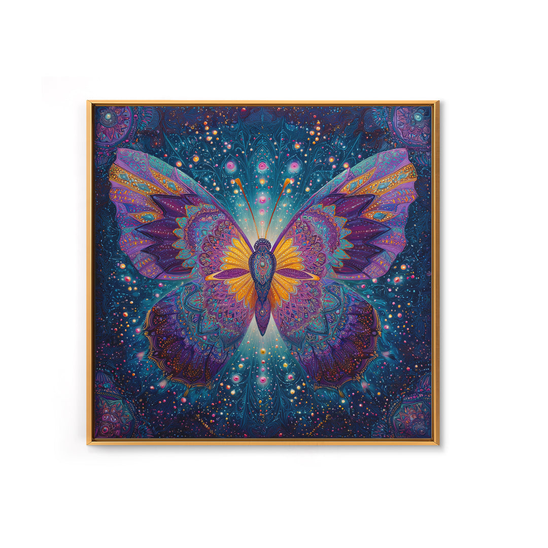 Mystical Butterfly In Cosmic Night Sky Wall Art, Colorful Boho Canvas Print, Spiritual Celestial Home Decor