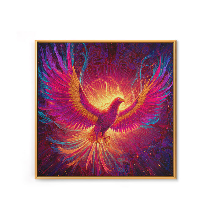 Radiant Phoenix With Fiery Wings Canvas Print, Mythical Bird Fantasy Wall Art, Vibrant Celestial Home Decor Gift For Living Room