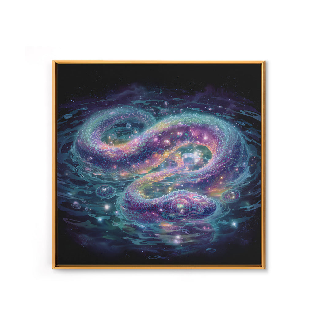 Cosmic Serpent Galaxy Wall Art, Mystical Space Dragon Framed Canvas Print, Celestial Fantasy Art For Modern Living Room Decor