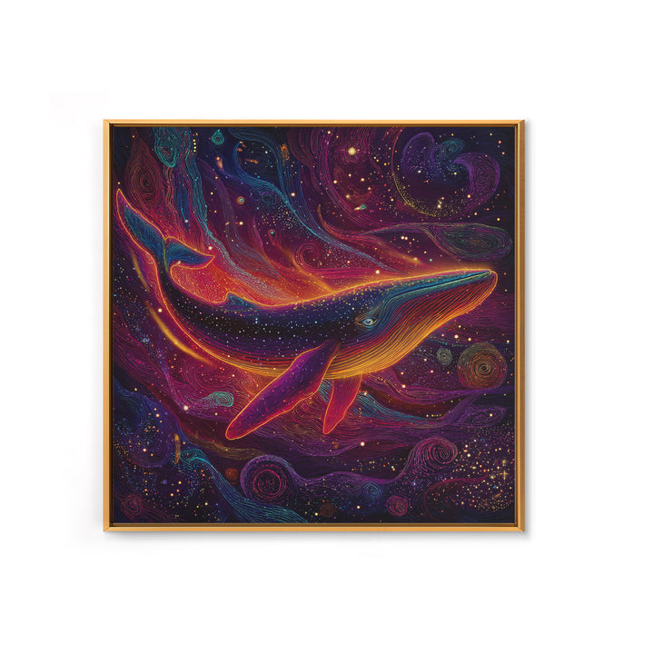 Colorful Cosmic Whale Swimming In Galaxy Wall Art, Psychedelic Space Art Print, Fantasy Ocean Decor, Kids Room Canvas Print