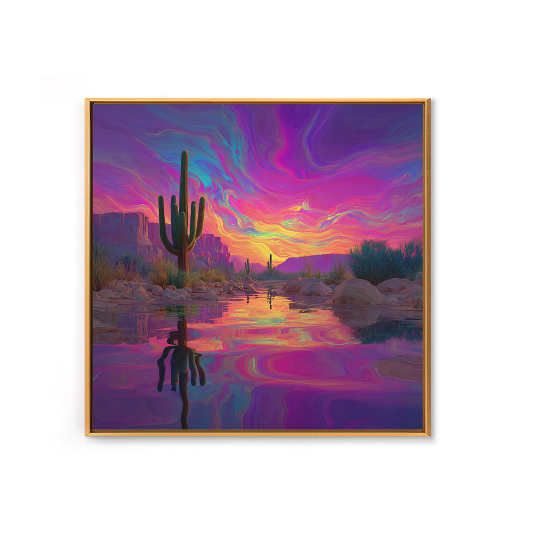 Neon Desert Cactus Sunset Wall Art Canvas Print Colorful Southwestern Landscape Art Modern Home Decor