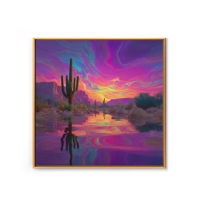 Neon Desert Cactus Sunset Wall Art Canvas Print Colorful Southwestern Landscape Art Modern Home Decor