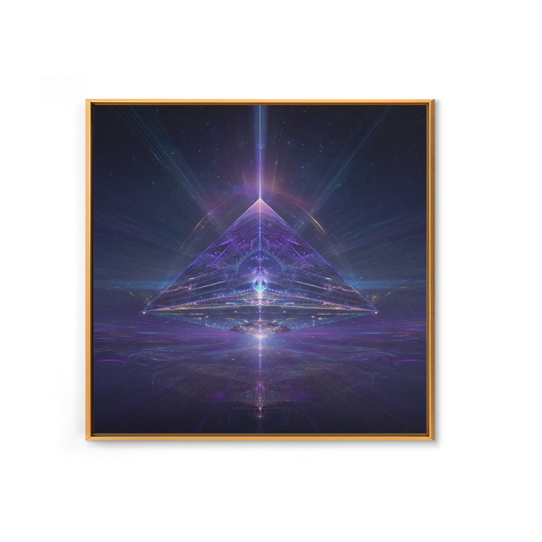 Cosmic Pyramid Portal Celestial Wall Art, Mystical Purple Galaxy Framed Canvas Print For Spiritual Meditation Decor