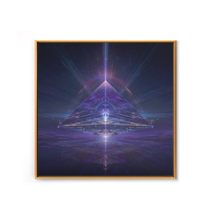 Cosmic Pyramid Portal Celestial Wall Art, Mystical Purple Galaxy Framed Canvas Print For Spiritual Meditation Decor