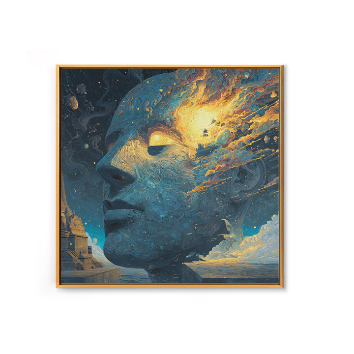 Surreal Cosmic Face Wall Art, Abstract Galaxy Portrait Canvas Print, Psychedelic Sci Fi Fantasy Art For Modern Home Decor