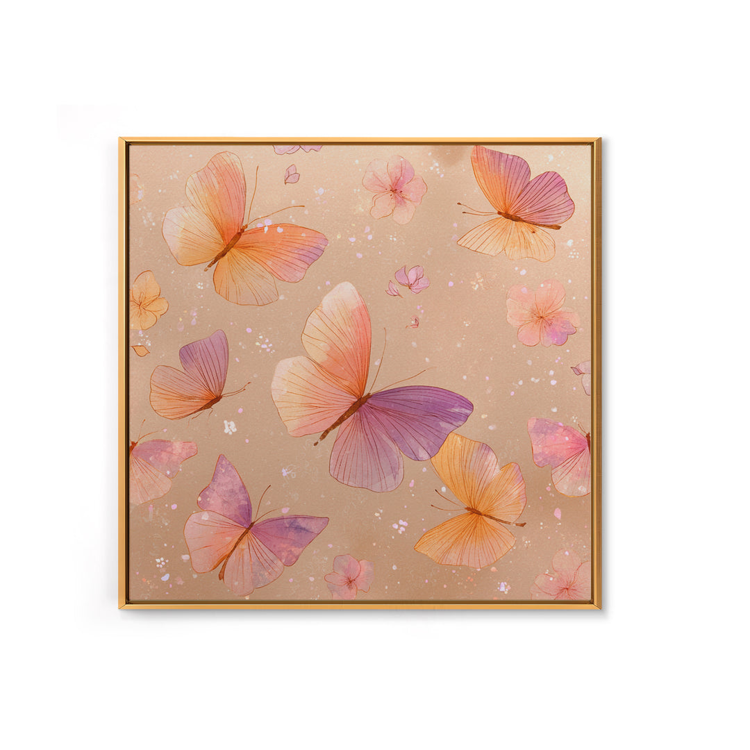 Pink Orange Butterfly Garden Wall Art, Whimsical Floral Canvas Print, Feminine Nursery Decor, Cute Girls Room Art, Gift For Her