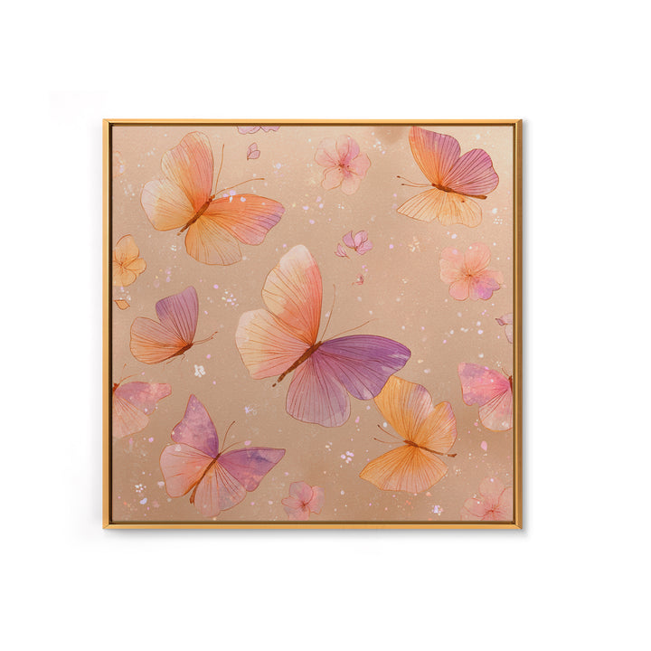 Pink Orange Butterfly Garden Wall Art, Whimsical Floral Canvas Print, Feminine Nursery Decor, Cute Girls Room Art, Gift For Her