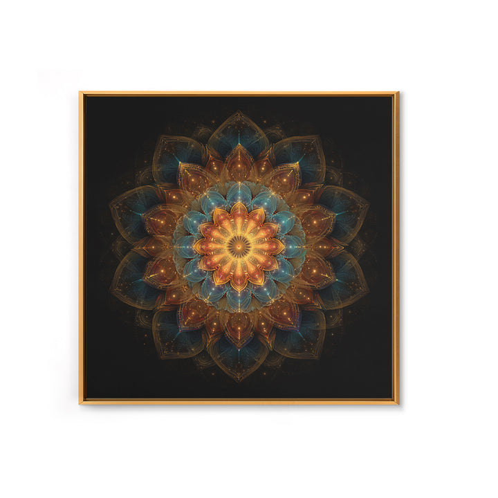 Intricate Golden Mandala On Black Celestial Sacred Geometry Wall Art Canvas Print Boho Spiritual Home Decor