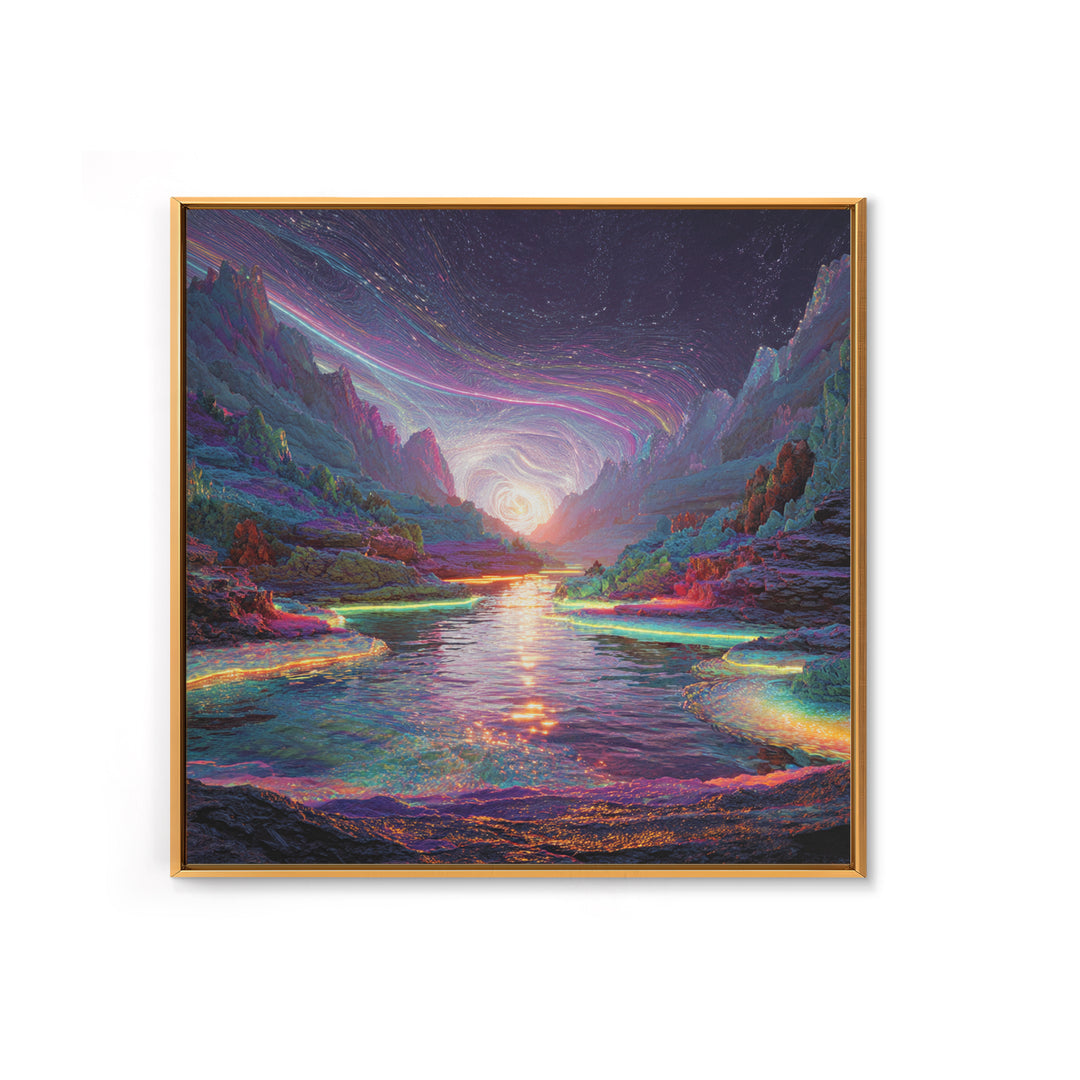 Psychedelic Cosmic River Landscape Wall Art, Vibrant Fantasy Canvas Print, Abstract Landscape Art For Modern Home Decor