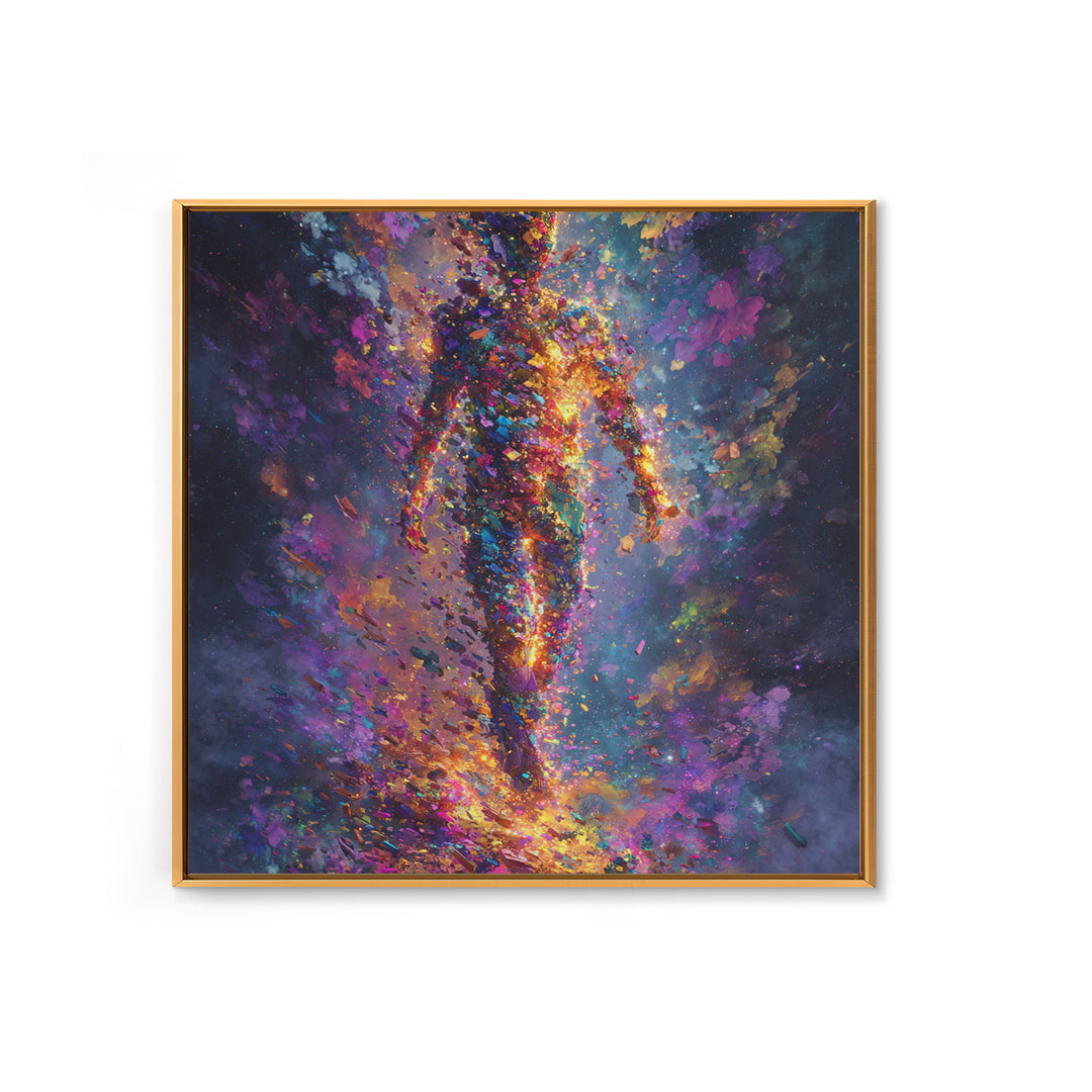 Cosmic Figure Explosion Wall Art, Colorful Abstract Galaxy Human Silhouette, Modern Surreal Canvas Print For Living Room