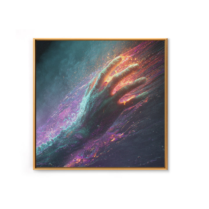 Abstract Cosmic Hand Reaching Wall Art, Surreal Galaxy Canvas Print, Modern Statement Artwork For Living Room Or Office