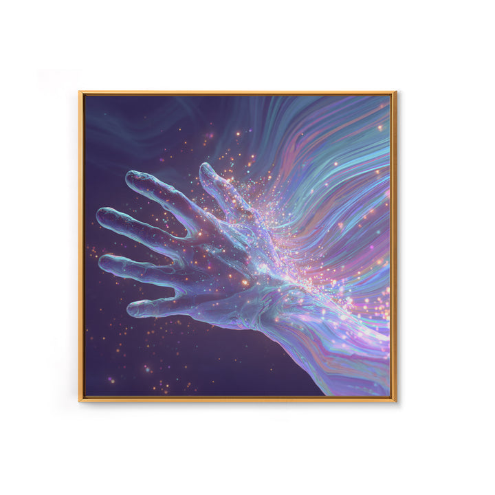 Iridescent Hand With Sparkles Surreal Wall Art, Futuristic Abstract Canvas Print For Modern Office Decor And Gamer Room