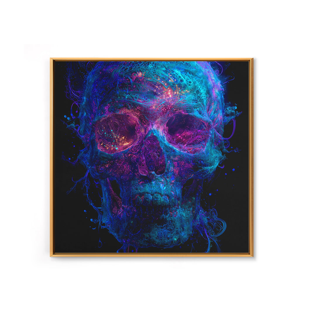 Neon Cosmic Skull Wall Art, Psychedelic Galaxy Bones Canvas Print, Dark Surreal Abstract Art For Gaming Room Or Modern Home Decor