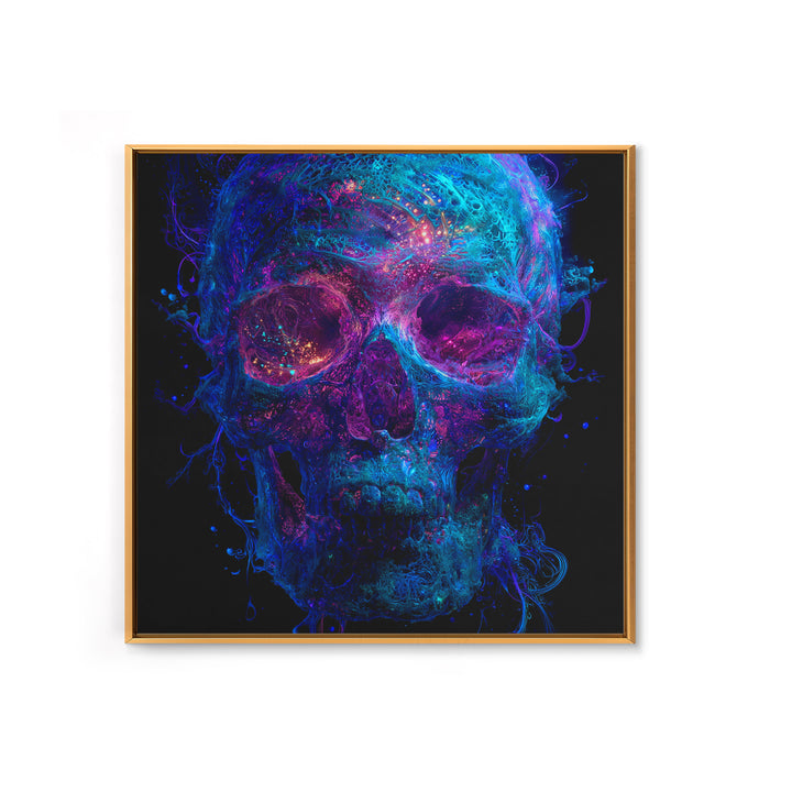Neon Cosmic Skull Wall Art, Psychedelic Galaxy Bones Canvas Print, Dark Surreal Abstract Art For Gaming Room Or Modern Home Decor