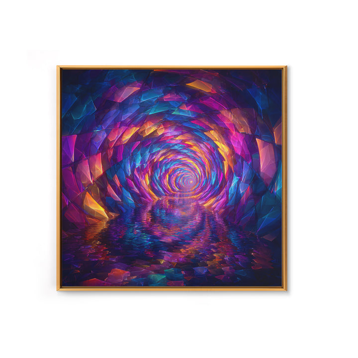 Colorful Crystal Tunnel Abstract Wall Art, Trippy Psychedelic Rainbow Print, Trendy Living Room Decor Large Canvas Print