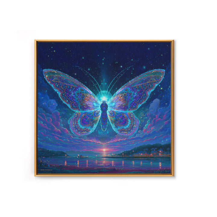Cosmic Butterfly Over Water Wall Art, Psychedelic Celestial Canvas Print, Fantasy Night Sky Home Decor
