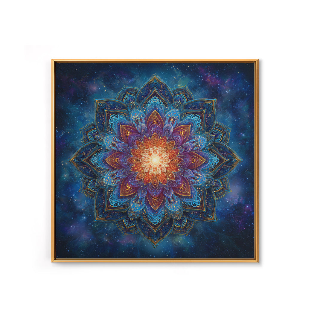 Cosmic Lotus Mandala Galaxy Wall Art, Celestial Spiritual Canvas Print, Mystic Meditation Room Decor Colorful Abstract Art