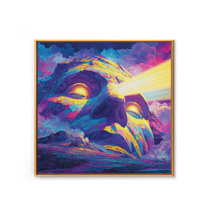 Psychedelic Mountain Face With Cosmic Light Wall Art, Trippy Surreal Landscape Home Decor, Colorful Canvas Print