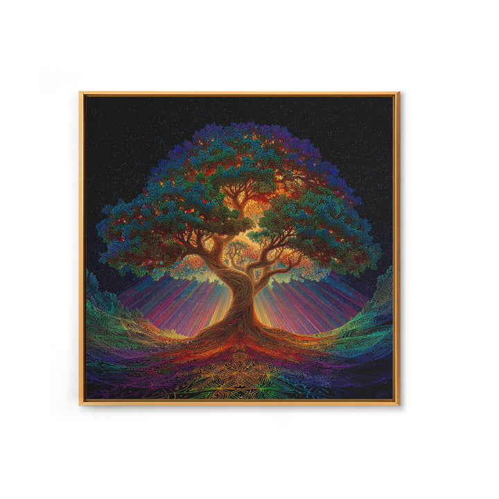 Rainbow Tree Of Life Under Starry Sky Psychedelic Landscape Wall Art Canvas Print Boho Spiritual Home Decor
