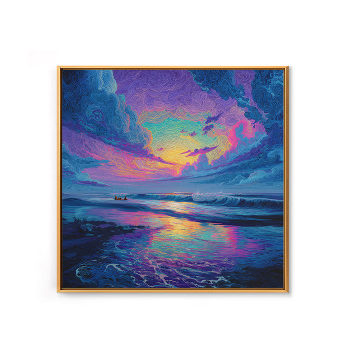 Psychedelic Ocean Sunset Waves Colorful Wall Art Print, Abstract Seascape Painting, Modern Coastal Home Decor Wall Art