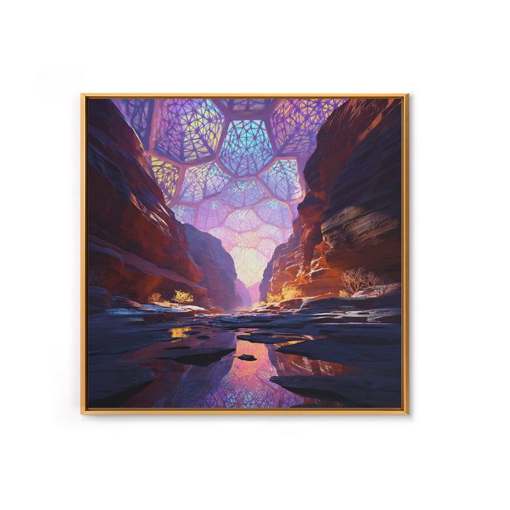 Surreal Canyon With Stained Glass Sky Wall Art, Colorful Fantasy Landscape Canvas Print, Unique Home Decor