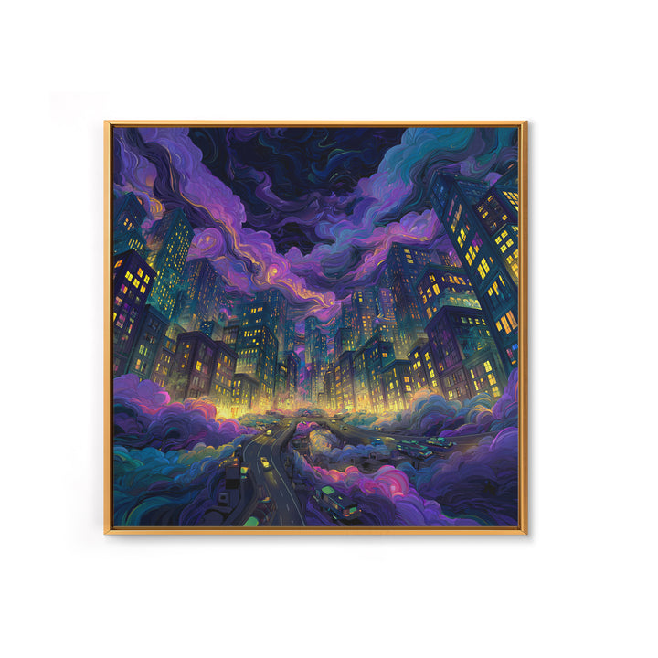 Neon Cityscape Night Sky Wall Art Colorful Futuristic Skyline Canvas Print Gaming Room Decor Sci Fi Wall Art
