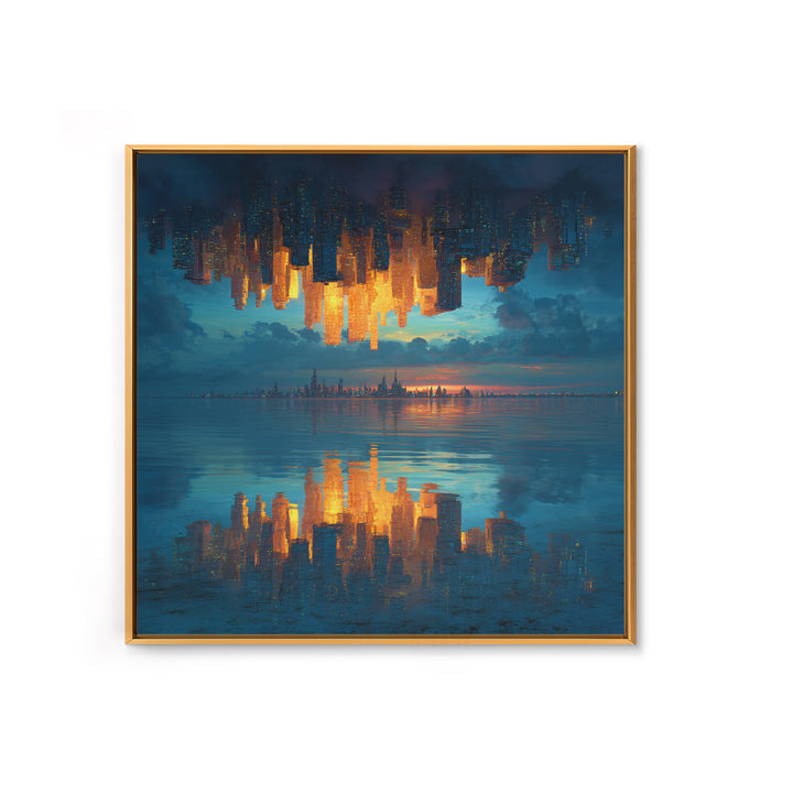 Upside Down Skyline Reflected On Water Wall Art, Surreal Cityscape Canvas Print, Modern Urban Decor For Living Room And Office