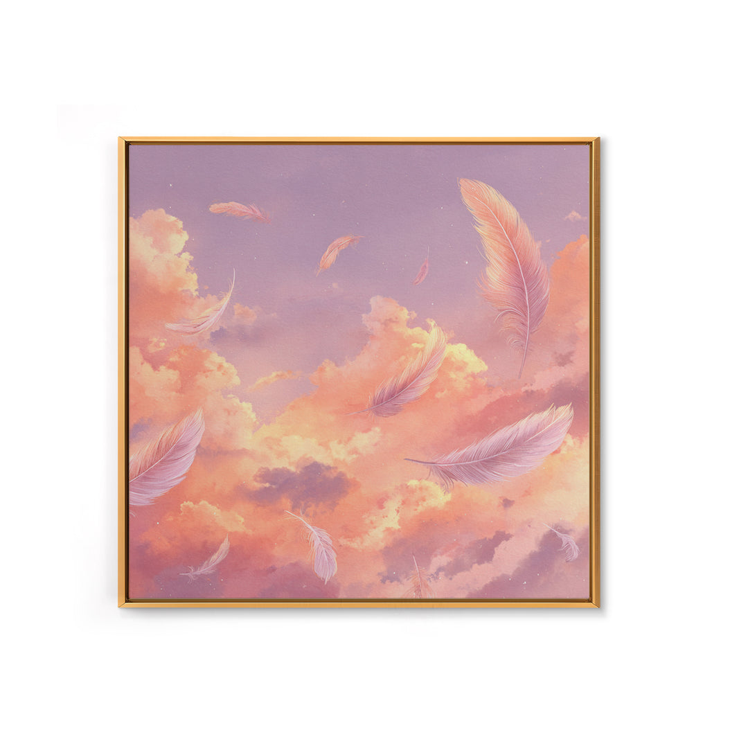 Pink Feather Sky Canvas Print, Dreamy Cloud Wall Decor, Celestial Nursery Art, Soft Pastel Bedroom Decor Gift For Her Art Print