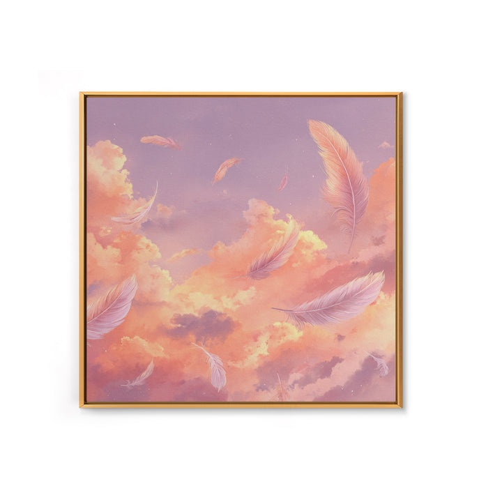 Pink Feather Sky Canvas Print, Dreamy Cloud Wall Decor, Celestial Nursery Art, Soft Pastel Bedroom Decor Gift For Her Art Print