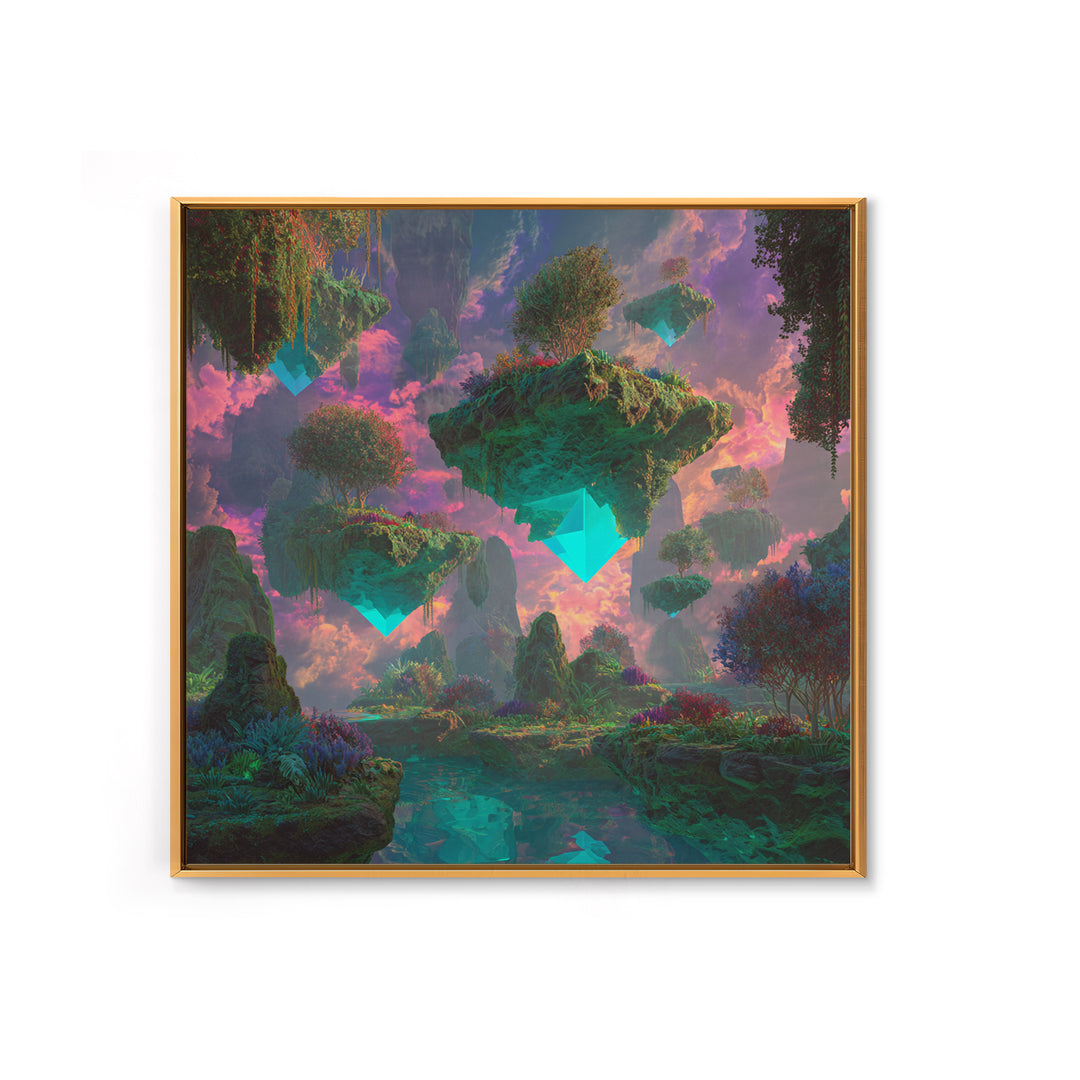 Floating Crystal Islands Fantasy Wall Art, Surreal Dreamscape Landscape, Colorful Fantasy Art, Modern Home Decor Canvas Print