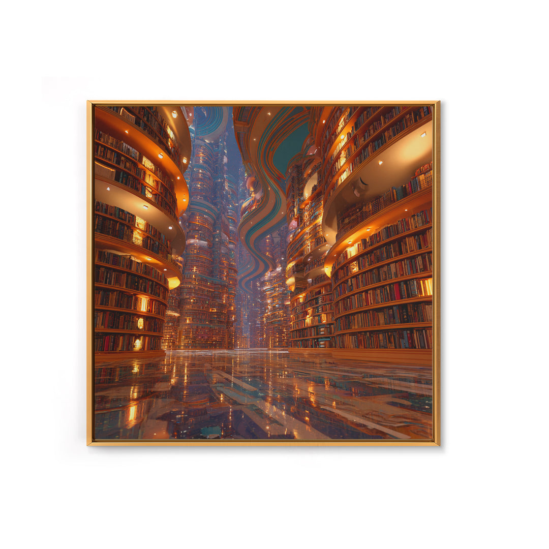 Surreal Infinite Library Fantasy Landscape Wall Art Print, Book Lover Home Decor, Cozy Reading Nook Gallery Wall Art