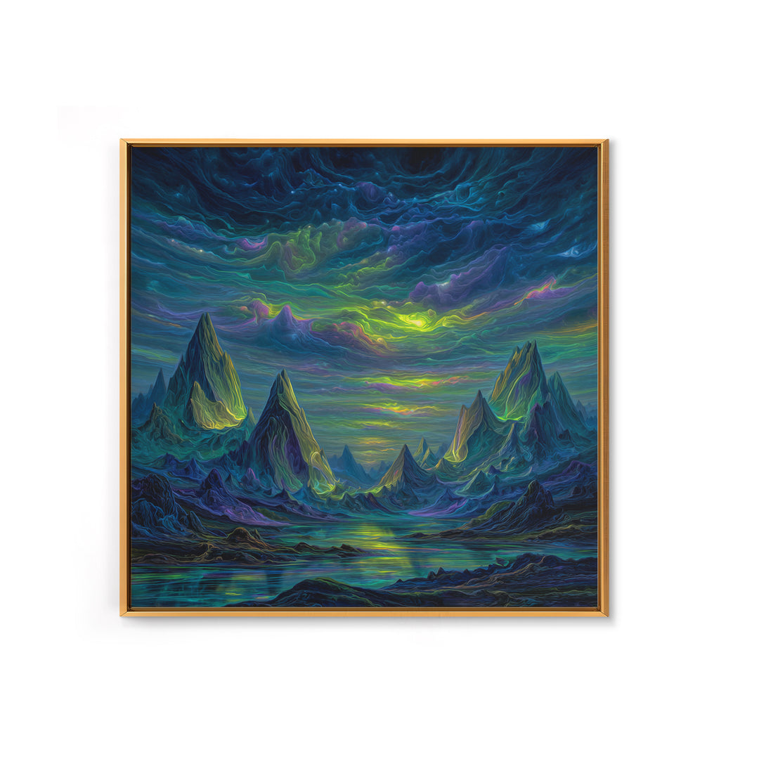Electric Neon Mountain Landscape Wall Art Canvas Print Futuristic Abstract Landscape Art Modern Home Decor