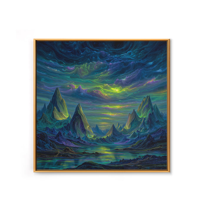 Electric Neon Mountain Landscape Wall Art Canvas Print Futuristic Abstract Landscape Art Modern Home Decor