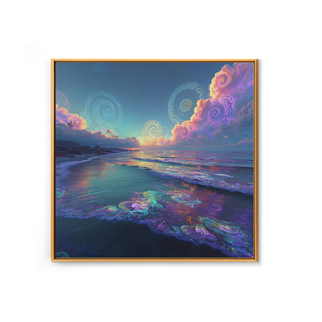 Surreal Neon Ocean Sunset Canvas Print, Retro Coastal Wall Art, Beach House Decor, Modern Seascape Wall Art For Living Room