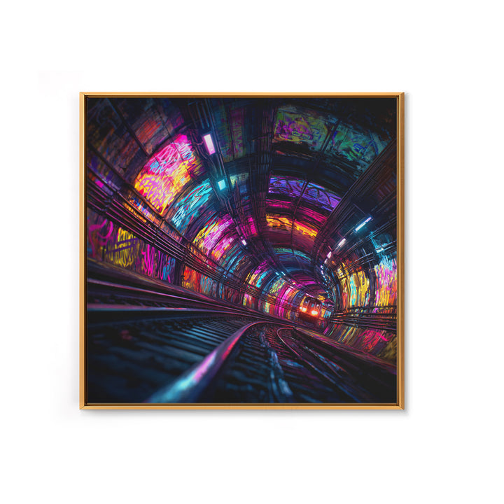 Neon Tunnel Cityscape Wall Art, Futuristic Subway Graffiti Canvas Print, Vibrant Urban Gaming Room Decor