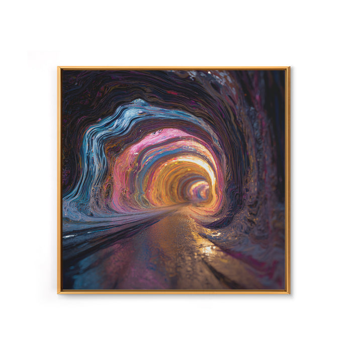 Vibrant Abstract Tunnel With Neon Lights Retro Futuristic Wall Art Canvas Print For Office And Living Room Decor