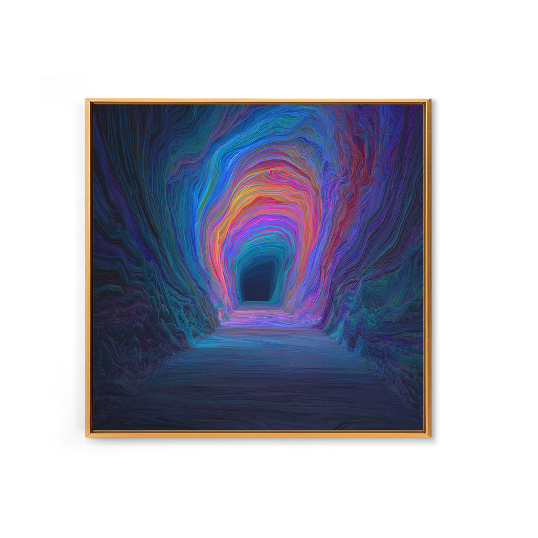 Colorful Abstract Tunnel Wall Art Neon Rainbow Cave Surreal Landscape Modern Statement Canvas Print Gaming Room Decor