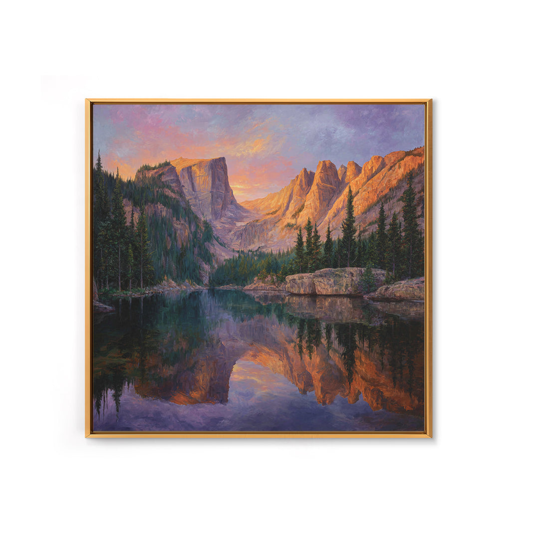 Sunset Mountain Lake Reflection Landscape Canvas Print Modern Wall Art Nature Home Decor Large Calm Living Room Artwork