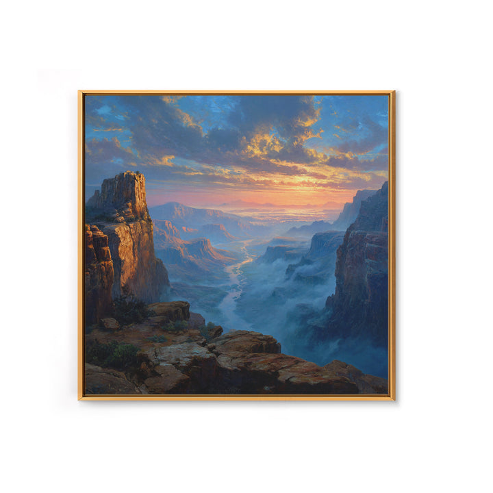 Epic Sunset Canyon Landscape Wall Art, Western Desert Painting Print, Rustic Southwest Home Decor Large Living Room Art