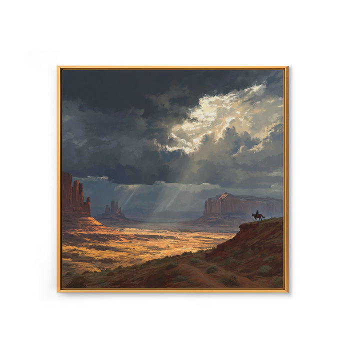 Cowboy In Desert Canyon Landscape Painting Wall Art, Western Sunset Print, Modern Southwest Home Decor For Living Room