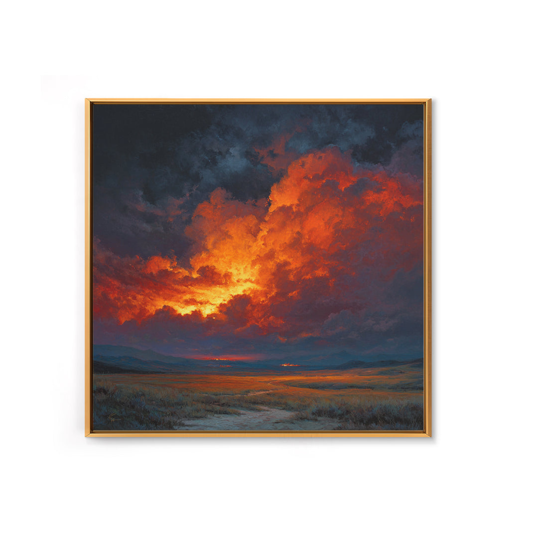 Dramatic Sunset Storm Cloud Landscape Wall Art, Fiery Sky Canvas Print, Modern Living Room Statement Artwork