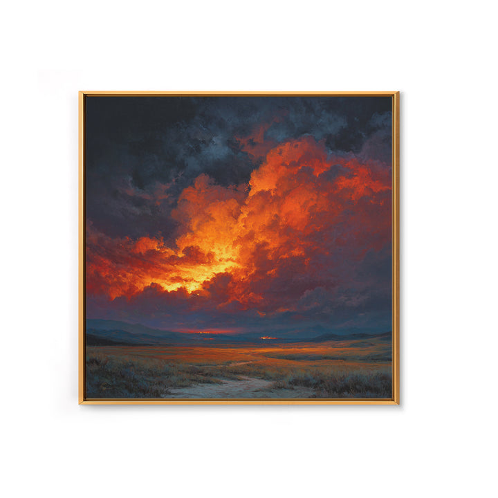 Dramatic Sunset Storm Cloud Landscape Wall Art, Fiery Sky Canvas Print, Modern Living Room Statement Artwork