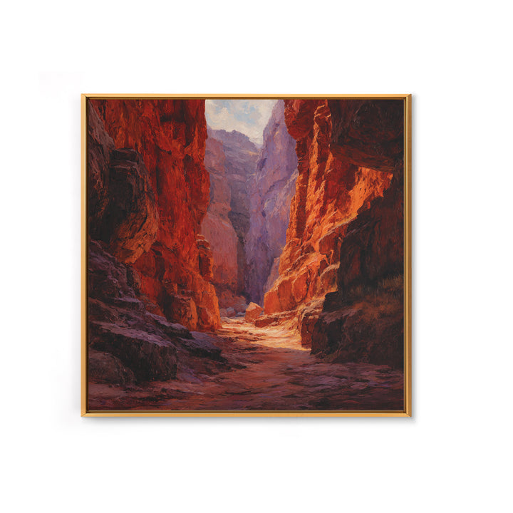 Sunlit Red Canyon Oil Landscape Wall Art, Western Desert Canvas Print, Rustic Country Home Decor, Southwest Landscape Painting