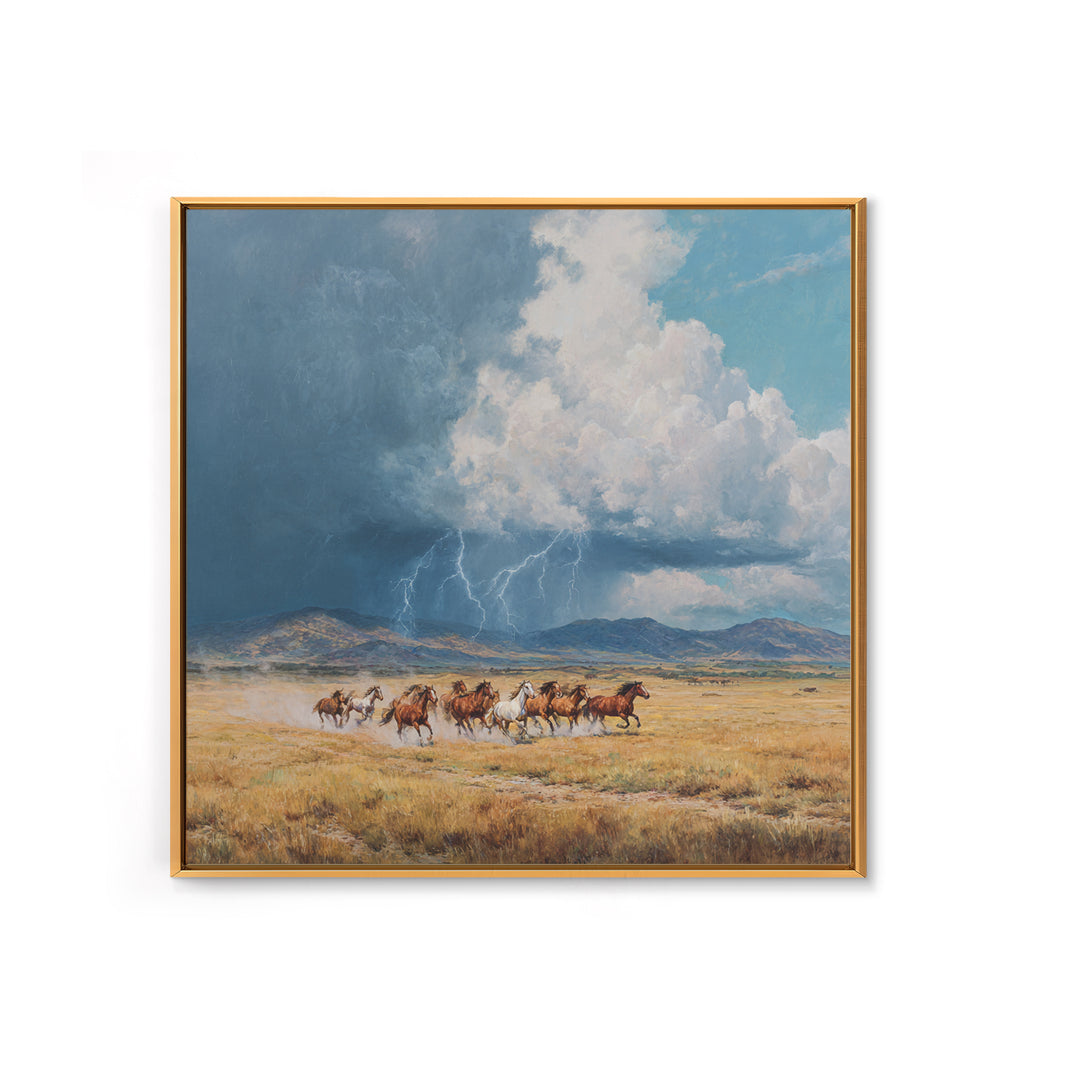 Wild Horses Running Under Stormy Sky Landscape Wall Art Canvas Print Western Country Decor Large Landscape Painting